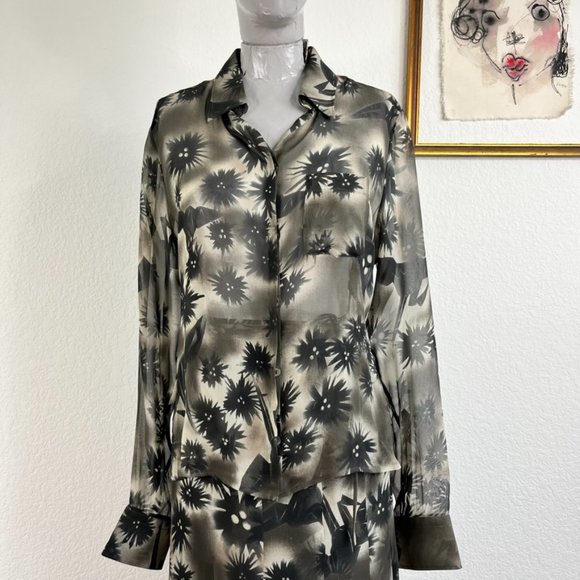 Kenzo Paris Sheer Crane Silk Wrap Midi Maxi Skirt - Picture 7 of 8